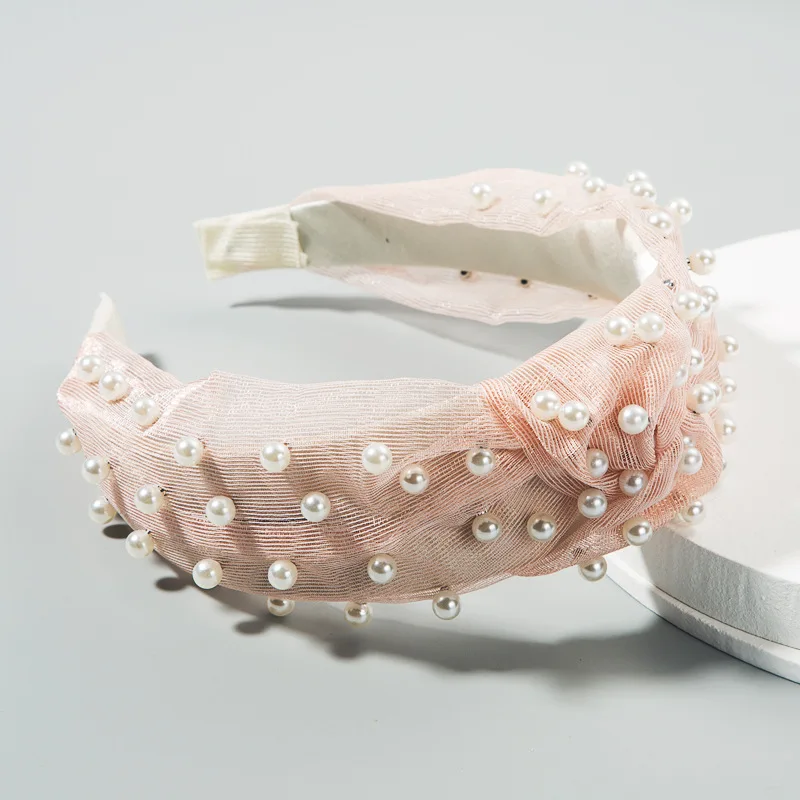 

Lace pearl headbands for women girls solid knotted hair hoop band hairband woman knot bezel hair accessories