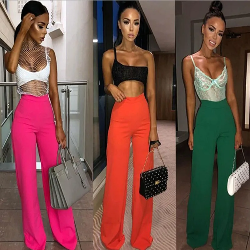 Женские Длинные прямые брюки с высокой талией повседневные офисные Вечерние