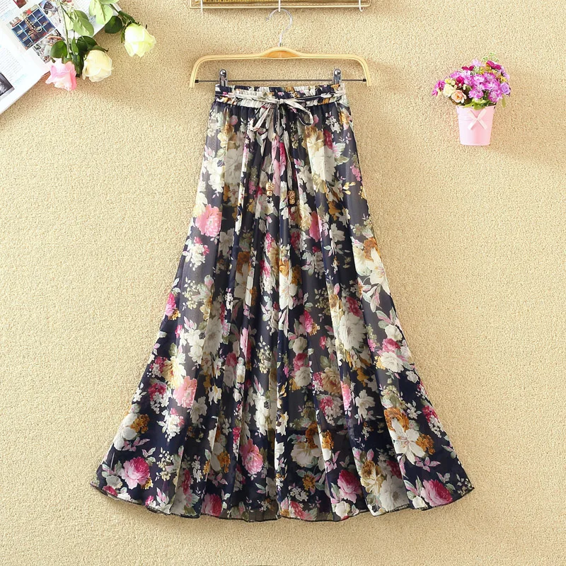 Женская шифоновая юбка с цветочным принтом длинная эластичная высокой талией в