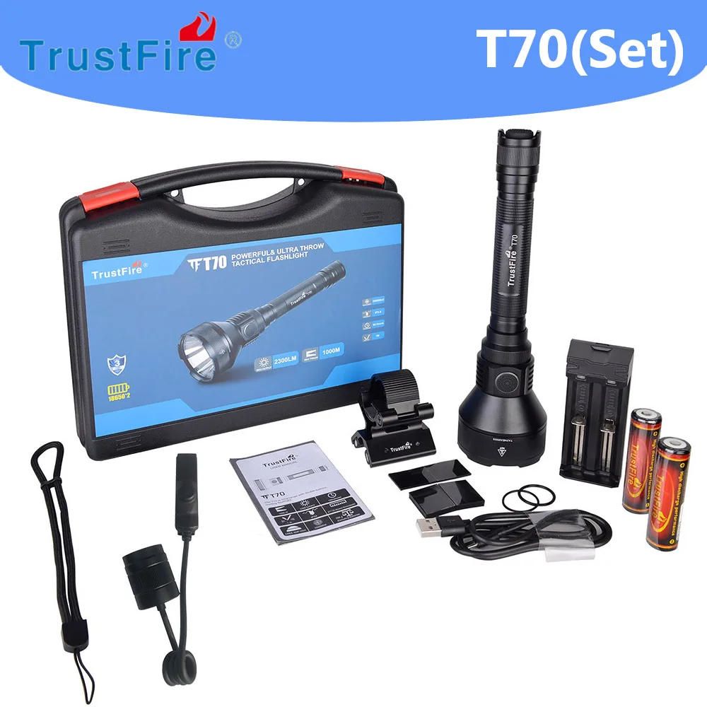 

Тактический фонарик TrustFire T70, 18650 лм, перезаряжаемый светодиодный фонафонарь высокой мощности, светодиодный фонарик для самообороны