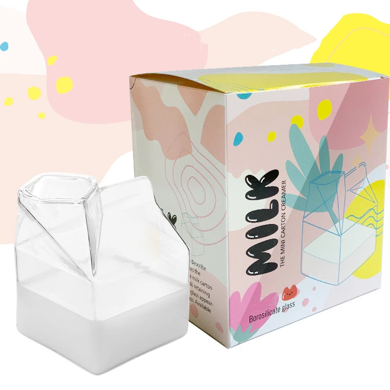

High Quality Glass Milk Cup 350ML Square Milk Box Microwave Oven Can Heat Creative Home Kitchen Drinkware Breakfast Cup
