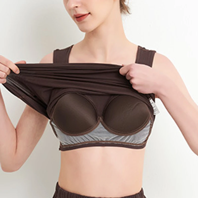 Майка женская с нагрудными вкладышами эластичная эффектом пуш-ап без рукавов в