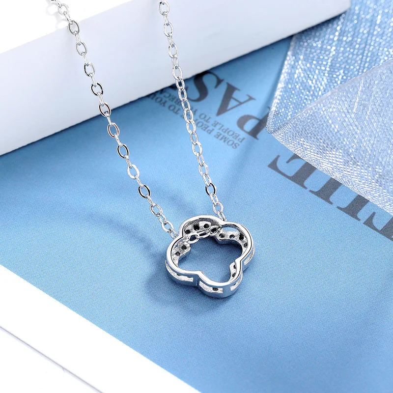 Женский ожерелье "Четырехлистный клевер" из стерлингового серебра S925 с цирконом от FUN-BEAUTY, модное, милое, простое и элегантное.