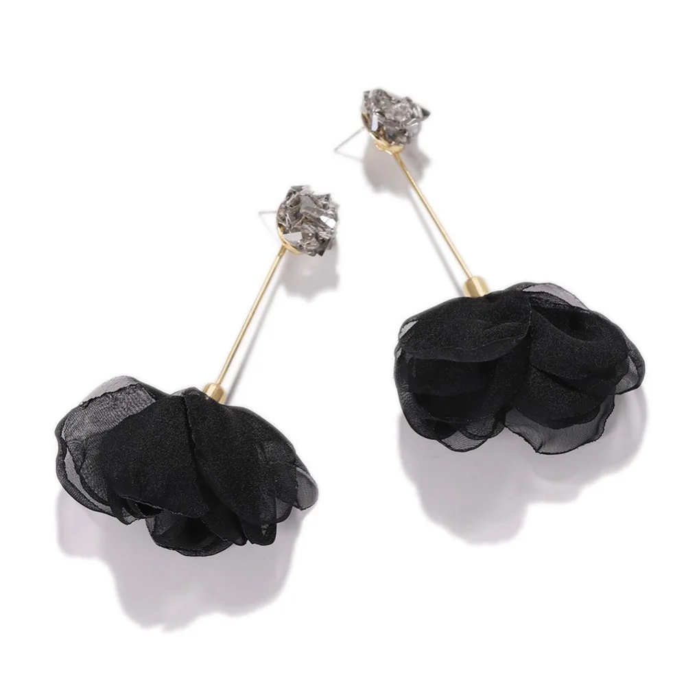 Женские серьги из органзы Dvacaman ZA элегантные подвески черного цвета с цветком