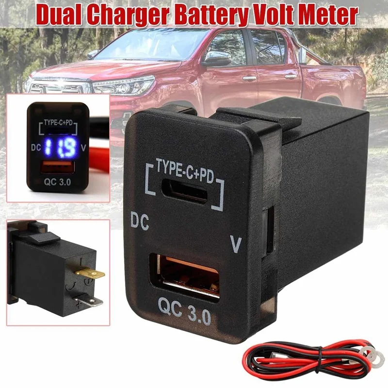 

Car Type-C+PD QC3.0 Charger Dual USB Adapter Dashboard Socket Voltmeter for Toyota Camry Landcruiser Prado