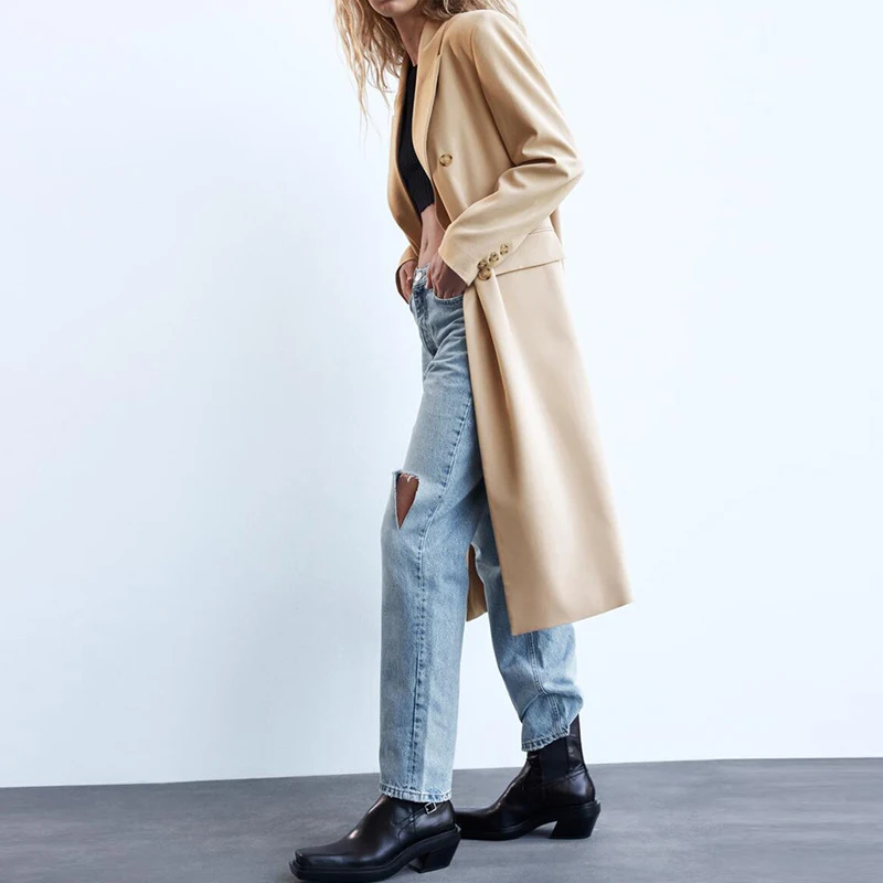 

New Autumn Winter OL Office Lady Trench Coat Women Chic Button Solid Long Overcoats Female Outwear Casual Loose Windbreaker