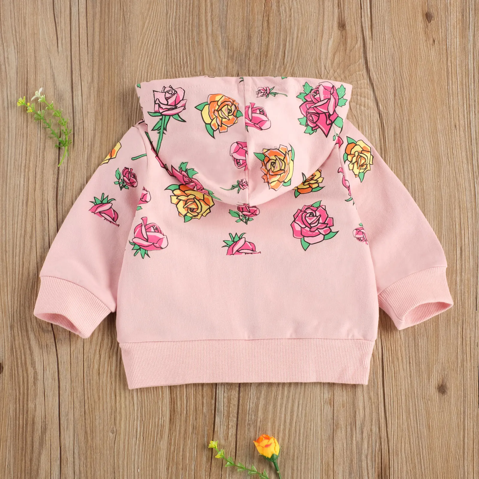 

Pudcoco 2020 Autumn 0-24M Toddler Baby Girl Hooded Rose Print Zipper Pockets Long Sleeve Pink Top Cute Infant Outfit Clothes