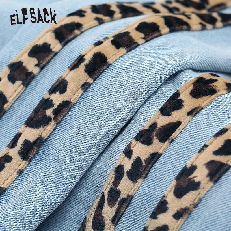 ELFSACK, сексуальные женские джинсы с леопардовым принтом, осень, винтажные Широкие штаны со средней талией, уличная одежда, повседневные Прямые женские штаны