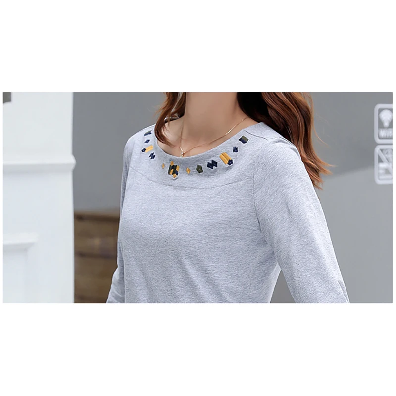 

Long Sleeve Fall Tops Women T Shirt Clothes 2019 Cotton T-Shirt Embroidery Korean Style Plus Size Tshirt Female Tee Shirt Femme