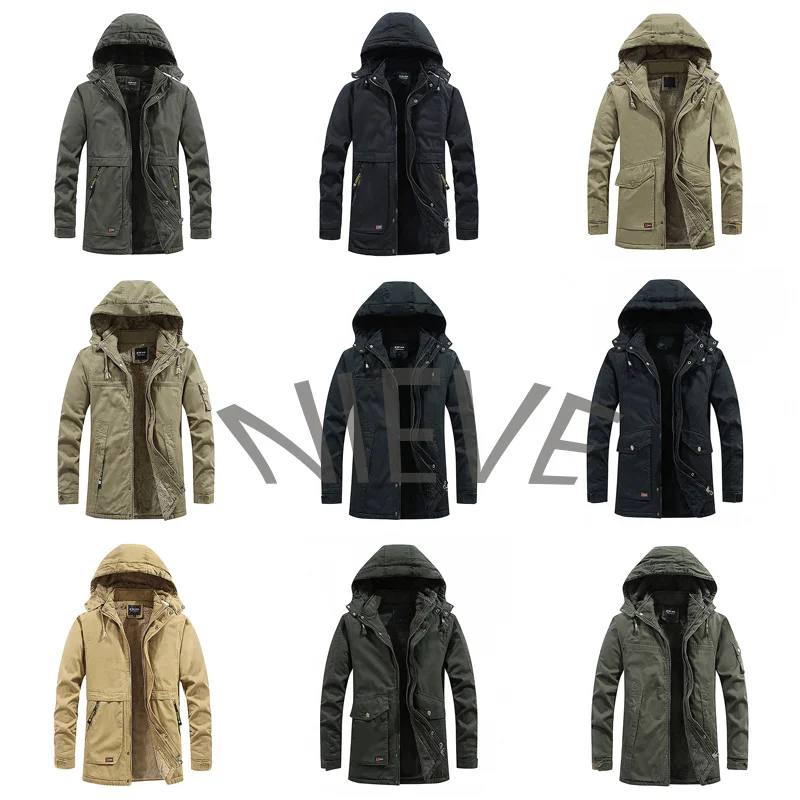 Мужское бархатное однотонное пальто Куртки средней длины ветровка со шнуровкой