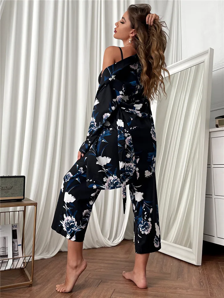 Летняя женская пижама с леопардовым принтом комплекты одежды длинным рукавом