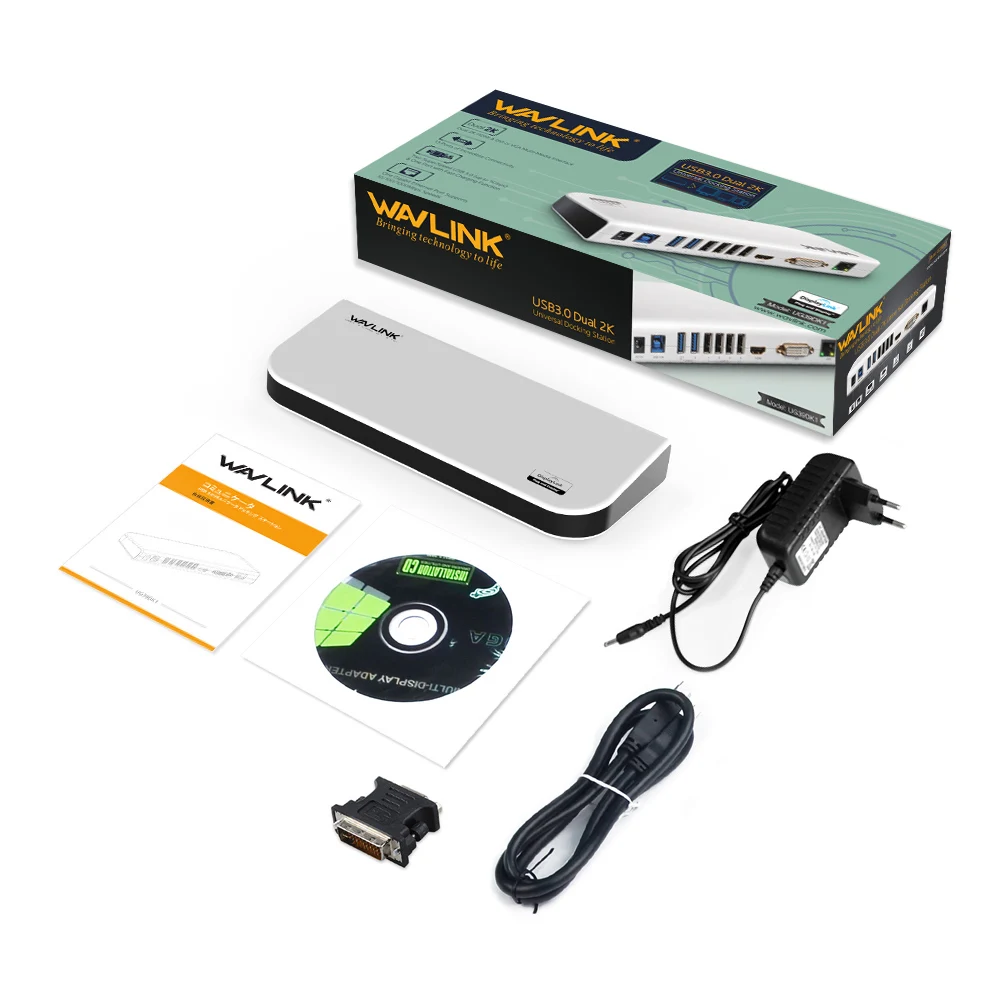 Wavlink Универсальная док-станция USB 3,0 Двойной видео дисплей монитор RJ45 гигабитный Ethernet Поддержка 1080P DVI/HDMI/VGA для ноутбука