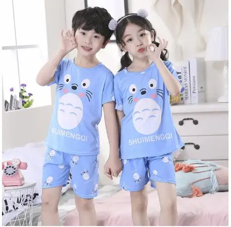 Летний Пижамный костюм для детей Детская одежда дома с короткими рукавами и