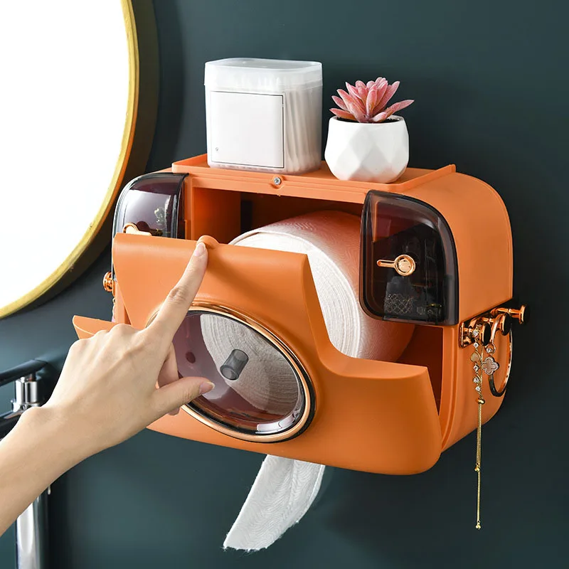 

Wall Mounted Toilet Paper Holder Durable Creatives Tissue Storage Box with Storage Drawer for Bathroom Home Paper Holders