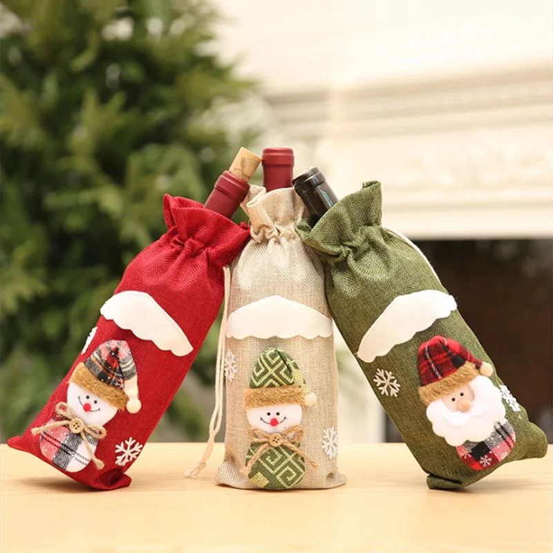 

Christmas Red Wine Bottle Cover Xmas Dinner Party Santa Claus Snowman Gift Bag