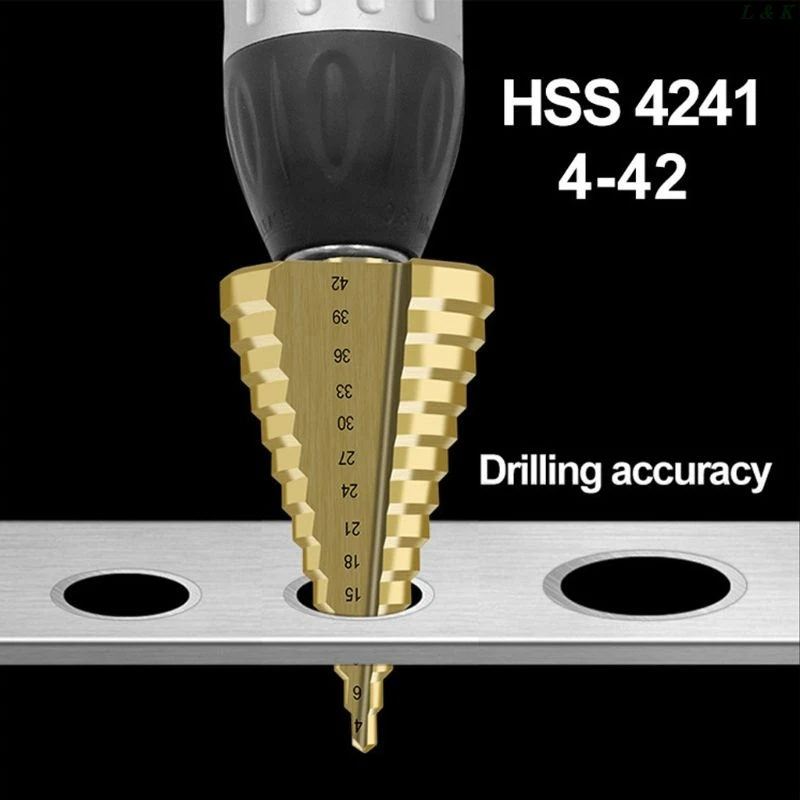 

4-42mm HSS Titanium Coated Step Drill Bit Drilling Power Tool for Metal Wooden