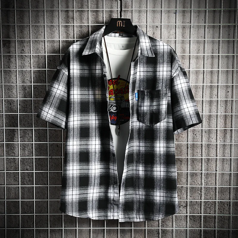 Мужская Тонкая Рубашка в клетку летняя универсальная рубашка Корейском стиле