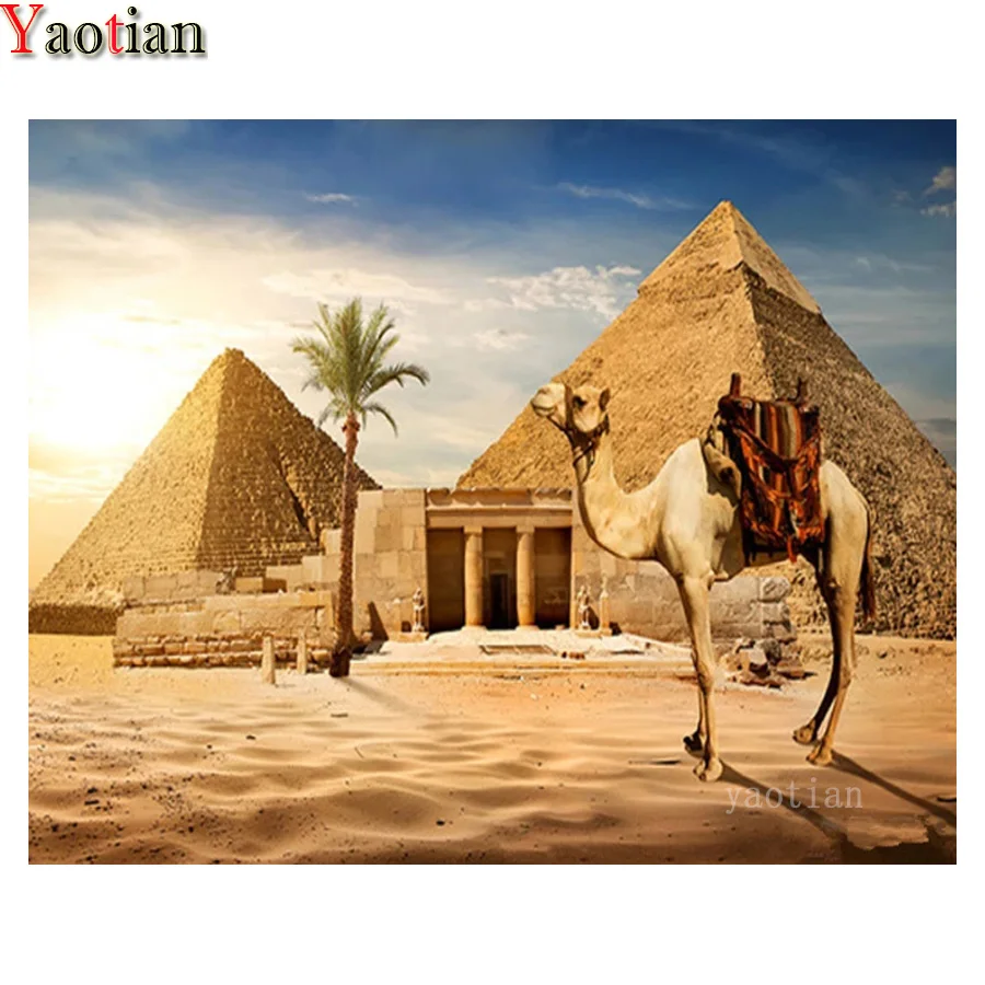 

Алмазная живопись 5D "сделай сам", квадратная, круглая, пустынный верблюд, египетская пирамида, алмазная вышивка, настенное украшение для дом...