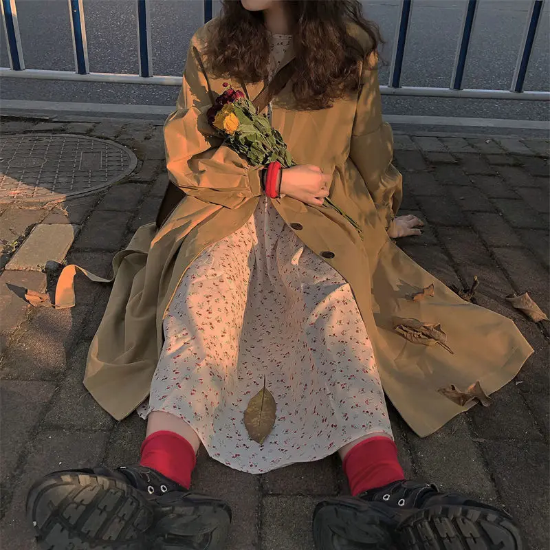 Женский элегантный однобортный свободный Тренч в стиле преппи с длинным рукавом