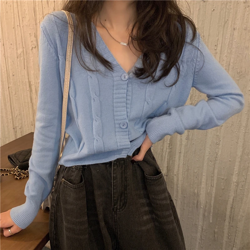 

Hzirip Knitted Sweater For Women 2021 Autumn Female Cardigans Short Tops Thin Twist Sweet Elegant Office Lady Casual All Match