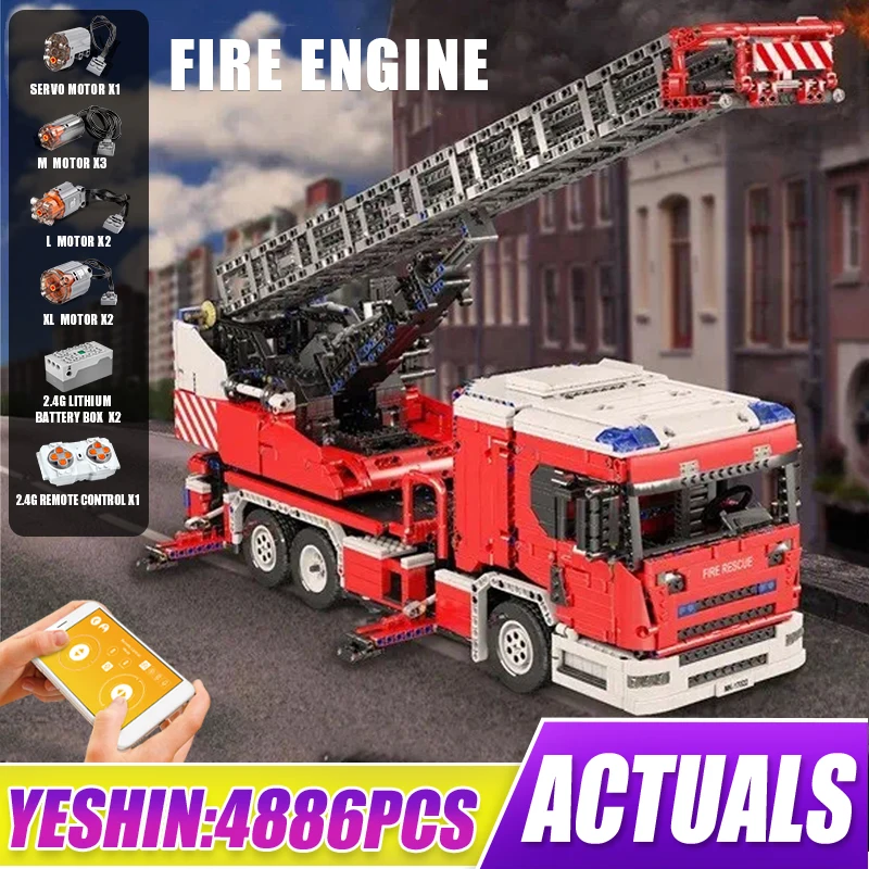 

MOULD KING 17022 The APP RC Motorized Fire Ladder Truck Model Assembly High-Tech Toys Building Blocks Bricks Kids Christmas Gift