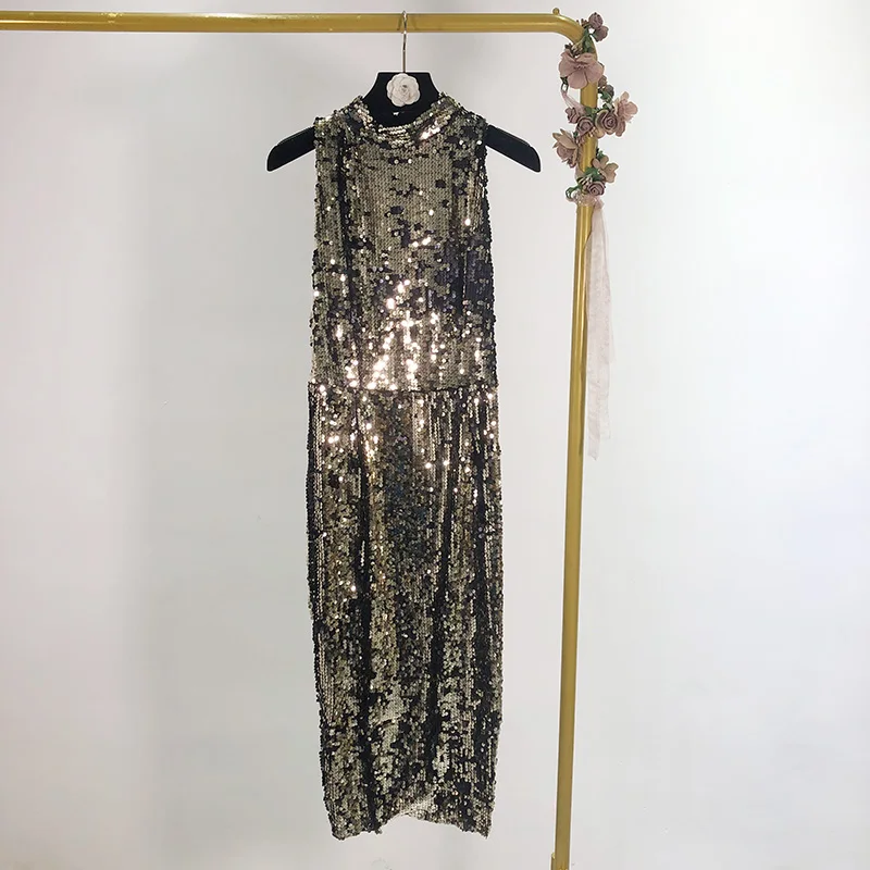 Новинка весны 2020 женское платье без рукавов с блестками | Женская одежда