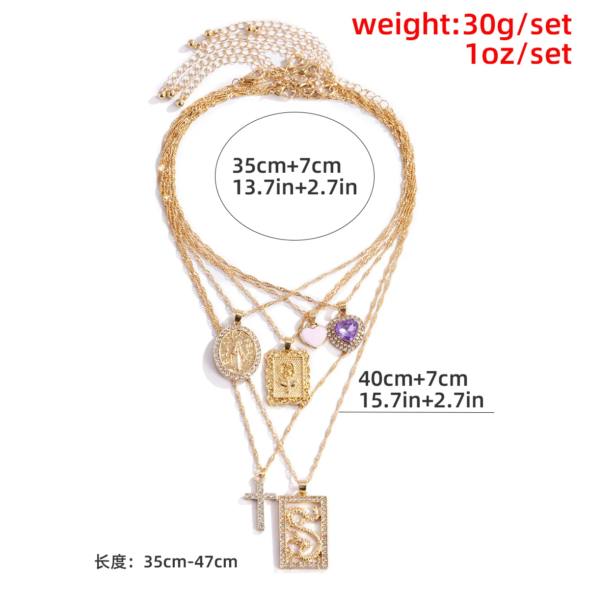 

6PCS Vintage Hip Hop Rock Crystal Heart Cross Choker Necklace For Women Geometric Flower Dragon Jesus Pendant Necklaces Set 2021