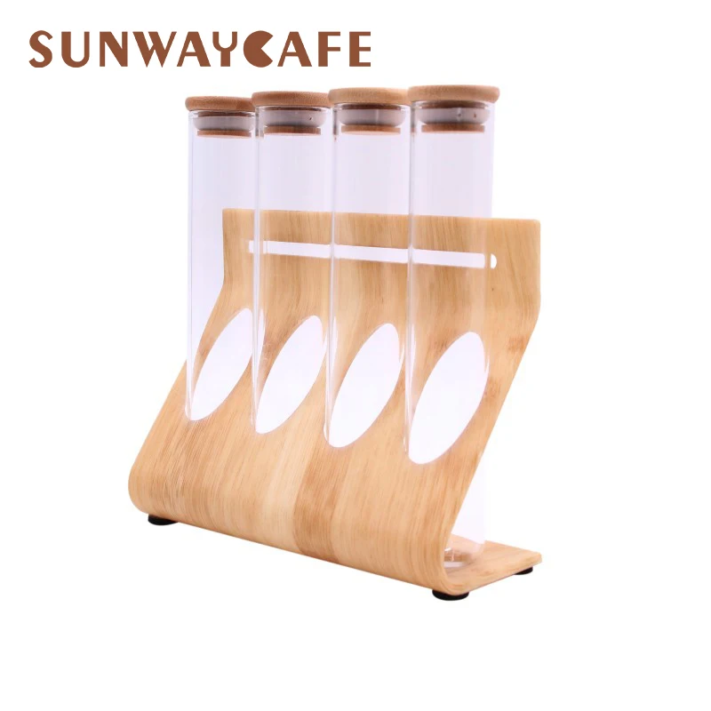 Деревянная стойка витрина для кофе зерен чая стеклянная пробирка герметичное