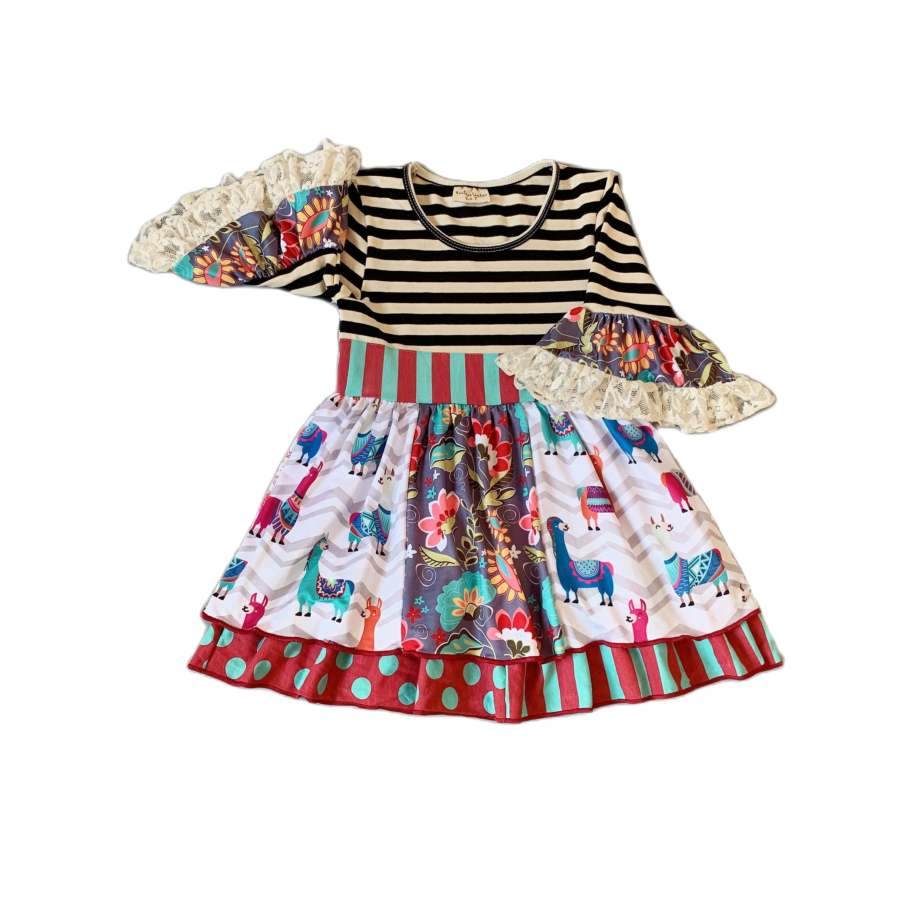 Осеннее черно-белое платье в полоску для девочек 100% хлопок лидер продаж Новое