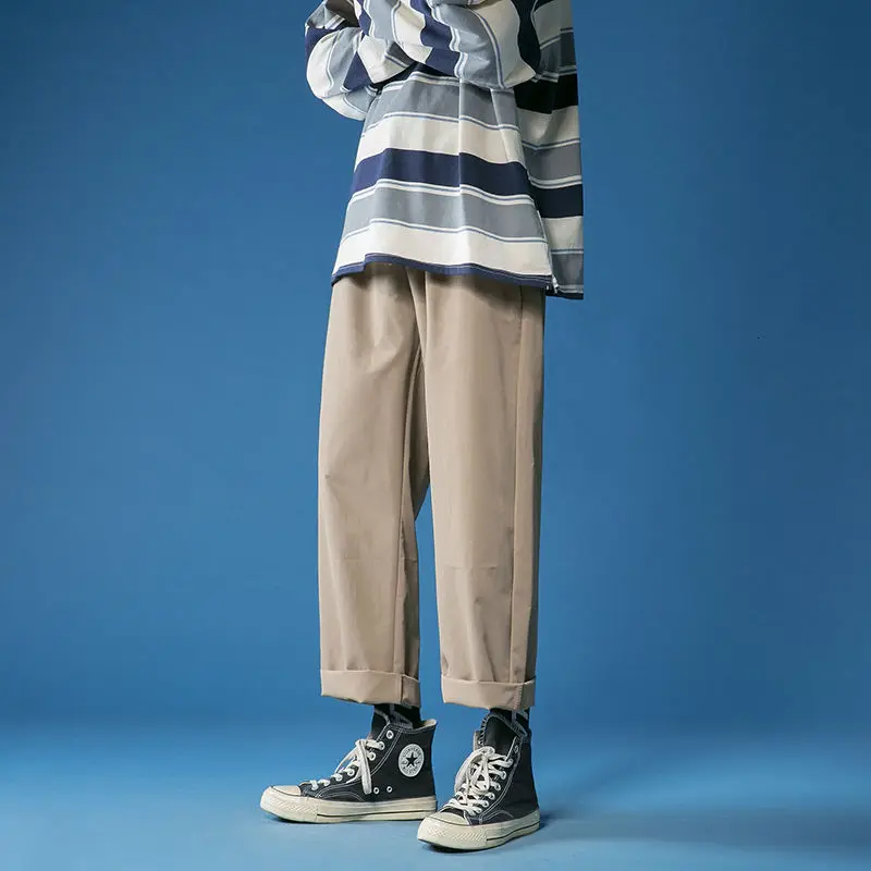 Мужские повседневные шаровары 2020 черные/серые/цвета хаки прямые свободные брюки