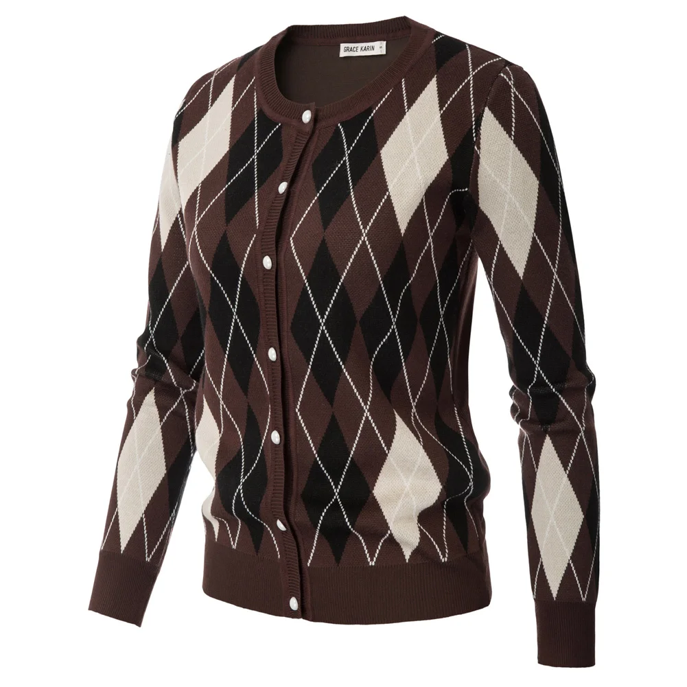 Grace Karin женский свитер весна осень топы одежда Алмазный Узор кардиган трикотаж