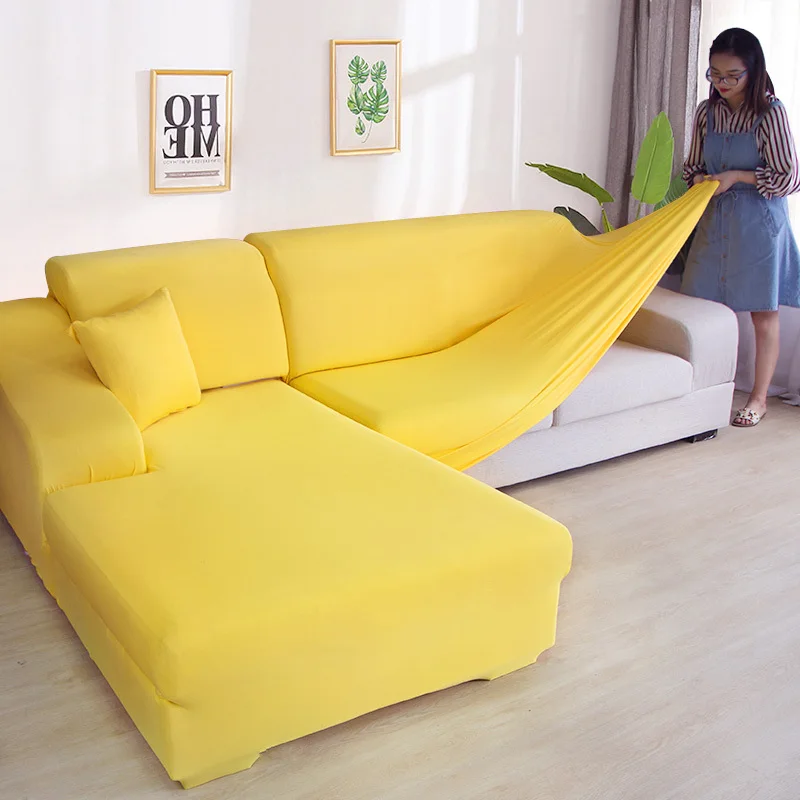 

Solid Color Corner Sofa Covers for Living Room Elastic Spandex Slipcovers Couch Cover Stretch Sofa Towel L Shape Need Buy 2piece