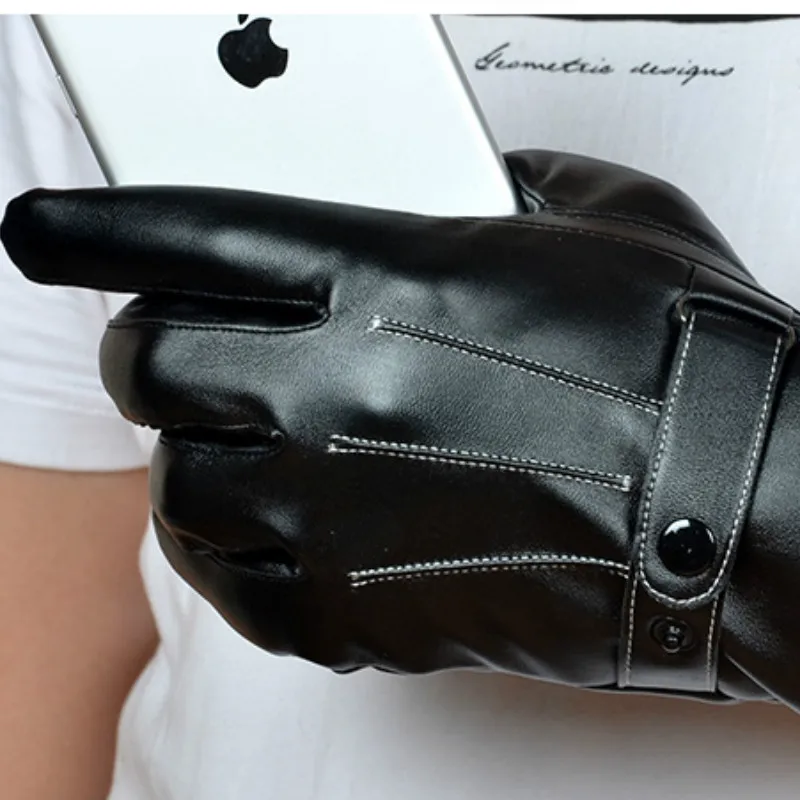 Мужские кожаные перчатки с сенсорным экраном Осень-зима 2020 черные из