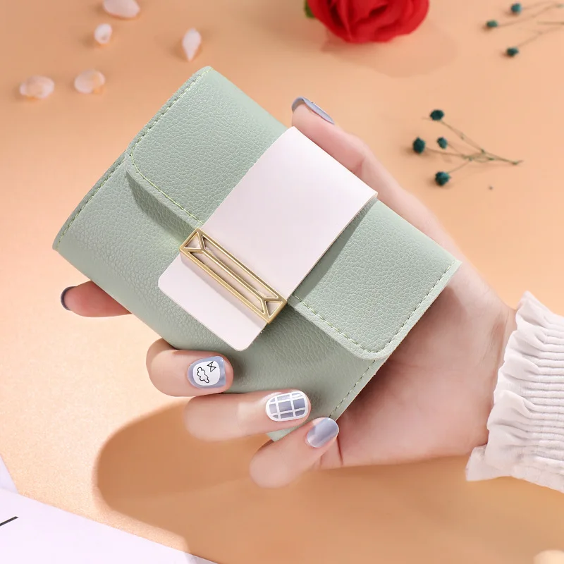 Маленькие женские кожаные кошельки короткий кошелек модный тройного сложения