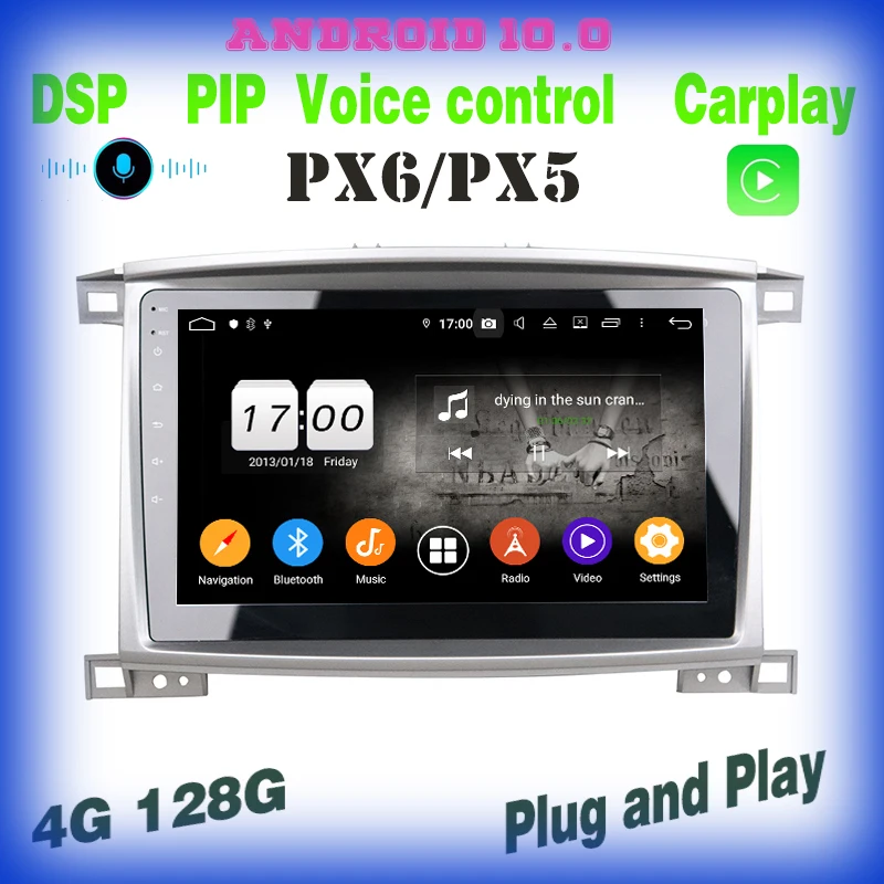 

Автомобильный стерео-радиоплеер с GPS-Навигатором, Android 10,0 для Toyota LC100 Land Cruiser 100 2003-2007 carplay, Wi-Fi-навигация BT5.0 4 + 128g 4G lte