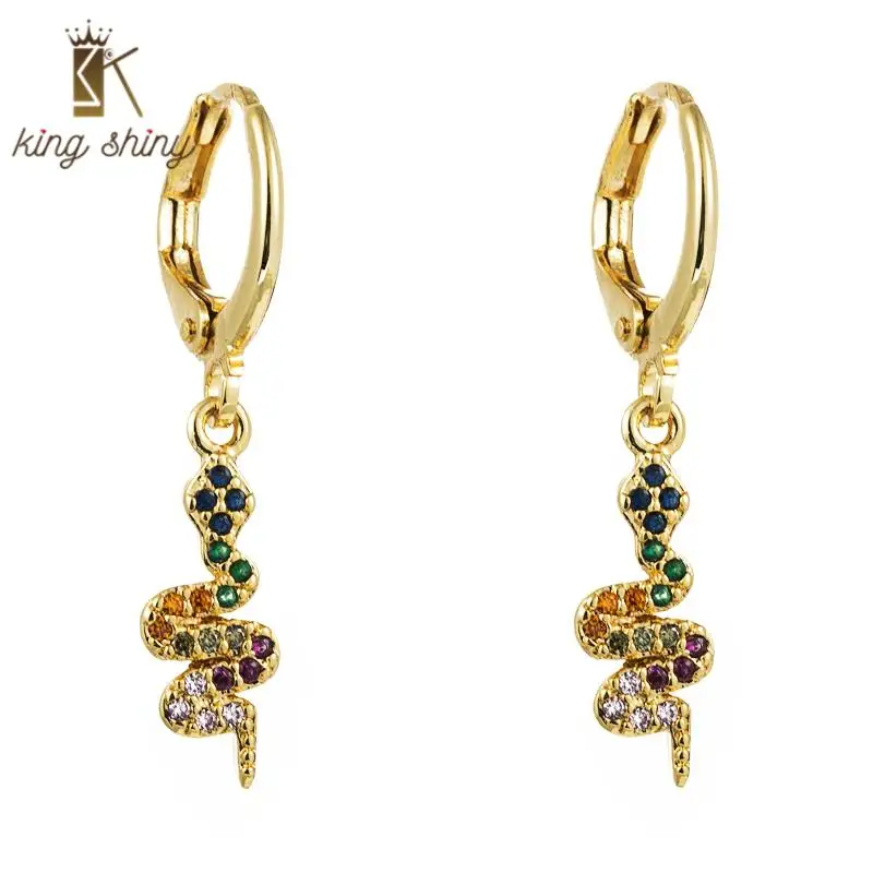

Temperament Snake Multi Color Cubic Zirconia Statement Dangle Earring Trendy Colorful Small Rhinestone Girl Party Dangle Earring