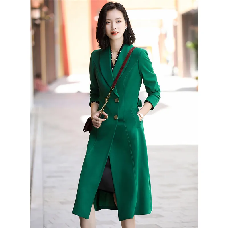 

Trench Coat Women Khaki Long Slim England Style 20 Autumn Winter New Temperament Korean High Quality Windbreaker Feminina LD1533