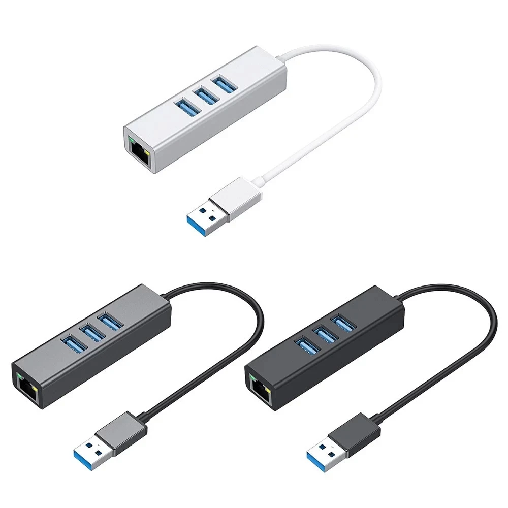 

Portable USB Transform RJ45 Multifunction Aluminium Alloy 1000MB Network Card Converter 3 USB3.0 HUB Port