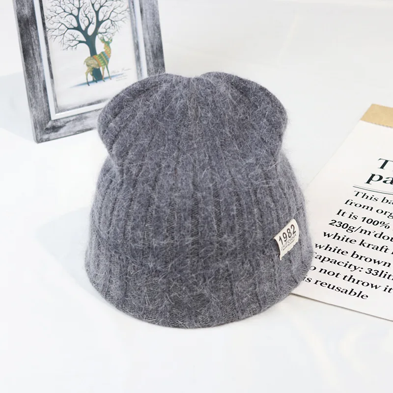 Модная однотонная вязаная шапка Шапка-бини из кроличьего меха для женщин зимняя