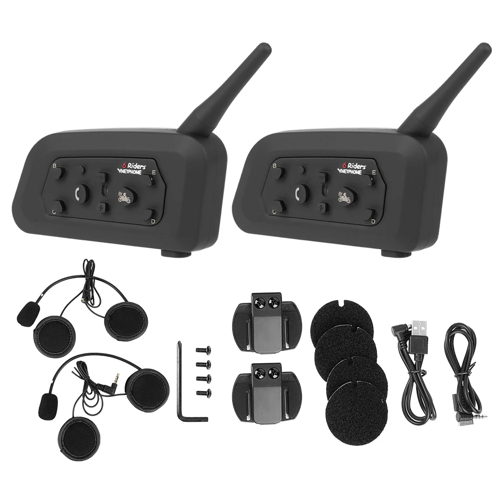 

2pcs V6-1200 Motorcycle Helmet Wireless Bluetooth Intercom Hands Free Headphone For 6 People 3.5mm Audio Input