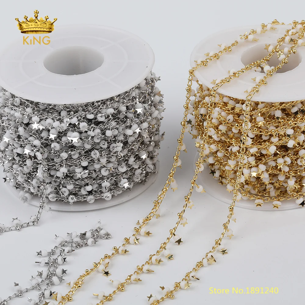 

5meters White Plastic Beads Chains for Jewelry Making,2mm Tiny Plastic Beaded Star Chains,Star Charm Beaded Chains Findings