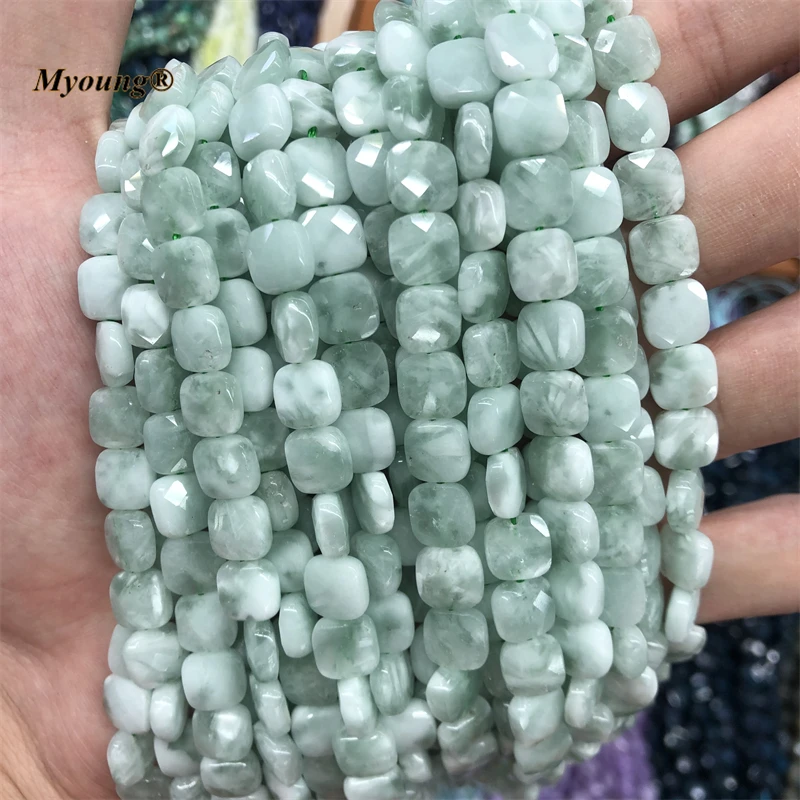 

8mm Faceted Square Green Angelite Angel Stone Beads For DIY Necklace Bracelet Jewelry Making MY210501
