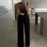 women fashion elegant sleevless partywear jumpsuits formal party romper studded wide leg party jumpsuit
