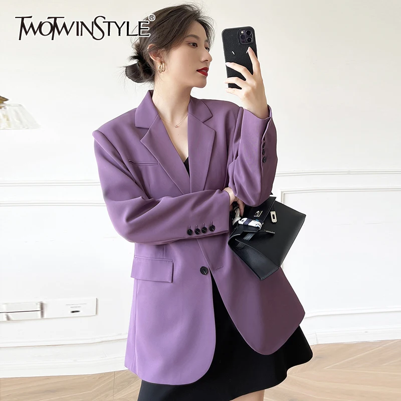 

Женский однобортный пиджак TWOTWIN, однотонный свободный блейзер с отложным воротником и длинными рукавами, с карманами, в стиле пэчворк, на ос...