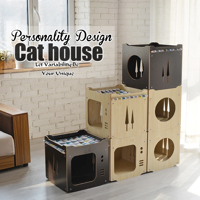 Новый дом для домашних животных полузакрытый домик кошек с подушкой|Мебель и