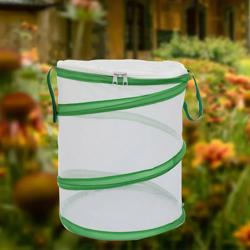 Hot Mini Butterfly Habitat Cage Cylindrical Pop-up Mesh Terrarium with Hanging Strap Zipper Closure on the Top for Insect | Спорт и