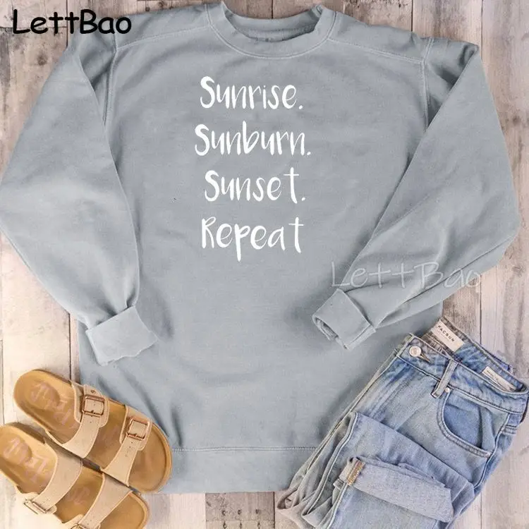 

Sunrise Sunburn Sunset Repeat Basic Hoodies for Women Streetwear Female Spring Autumn Hoodie Casual Crewneck Sweatshirt Tops