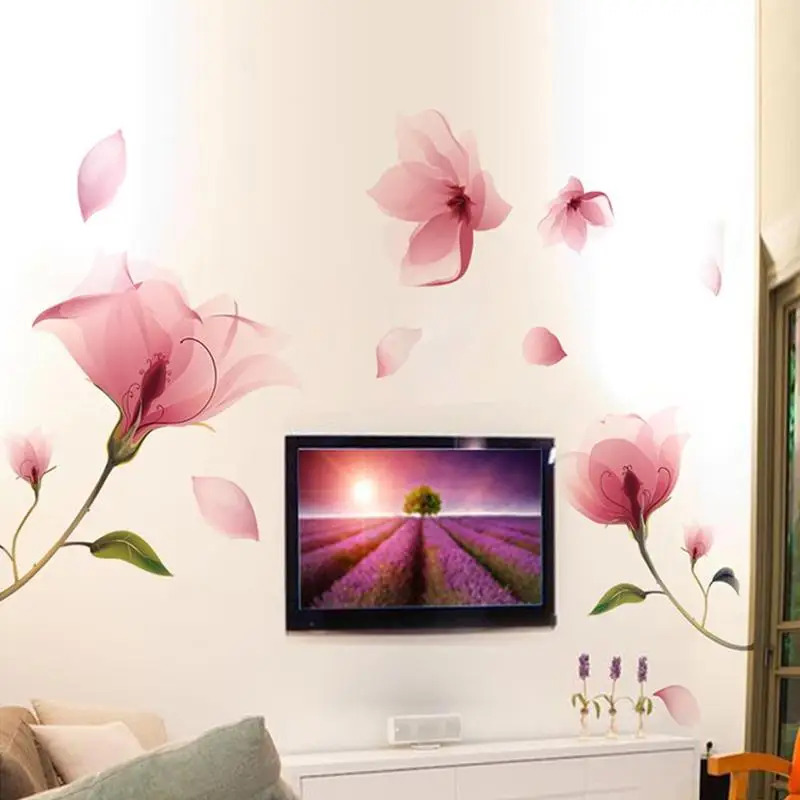 

50*70cm Removable Romantic Flower Wall Sticker Pvc Waterproof Tile Decorations Fade Glass Living Alice Stickers Room Not Wa T9F2