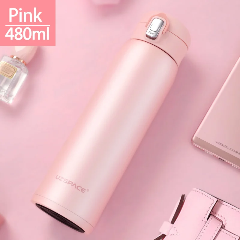 pink Термос UZSPACE объемом 500 мл с двойными стенками, термосы из нержавеющей стали, Креативная спортивная бутылкачашка для кофе, чая, молока, кружка для путешествий, Термокружка, Подарочная Термокружка - Цвет: pink