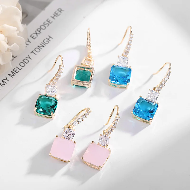 

Summer Sweet Crystal Hook Earrings For Female Luxury Banquet Jewelry 2021 Trend Statement Stud Earings Brand Dangle